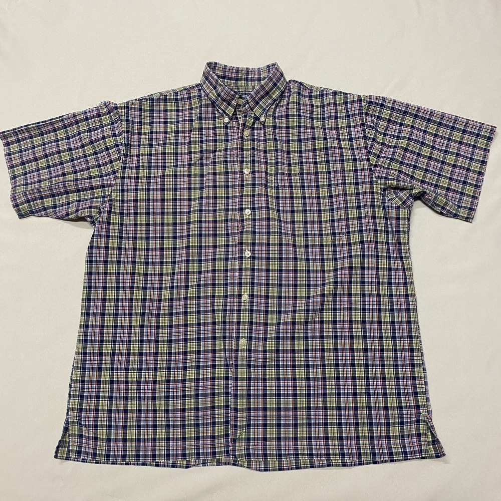 Jos A. Bank Stay Cool Button-Down Shirt Men Large Plaid Blue Green Preppy Career